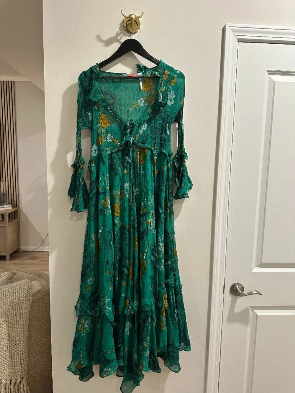 FREE PEOPLE Paisley Petals Maxi Dress in Green Size Small